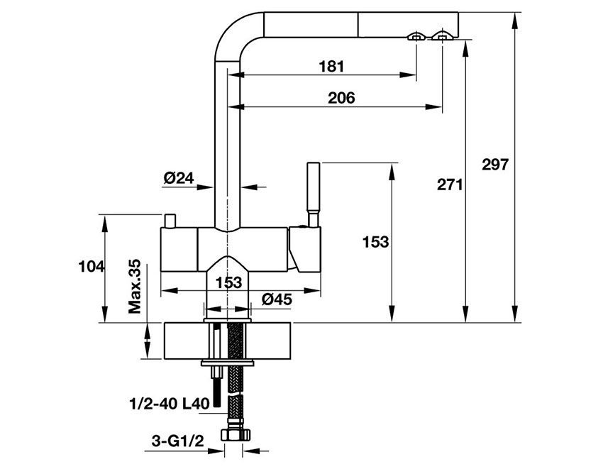 Vòi rửa chén bát Häfele Marcus HT-C271 570.51.060 - Hàng chính hãng
