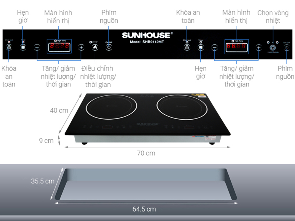 Bếp hồng ngoại đôi lắp âm Sunhouse SHB9112MT - Hàng chính hãng