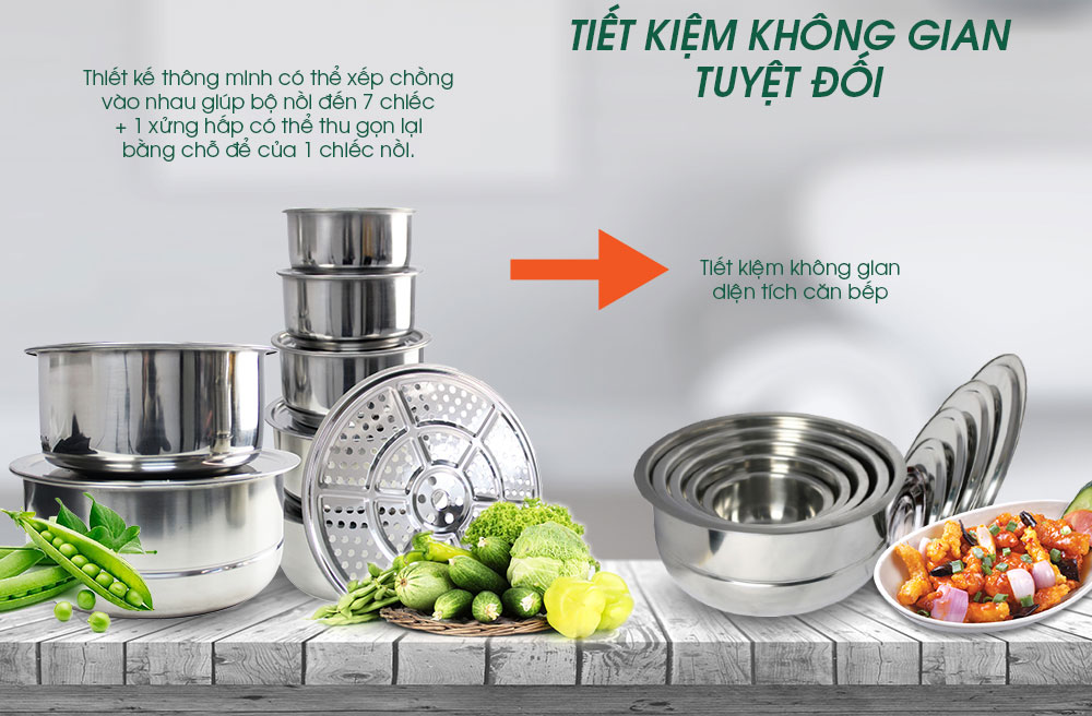 Bộ nồi inox 7 món FujiMaster FJM-1322 - Hàng chính hãng