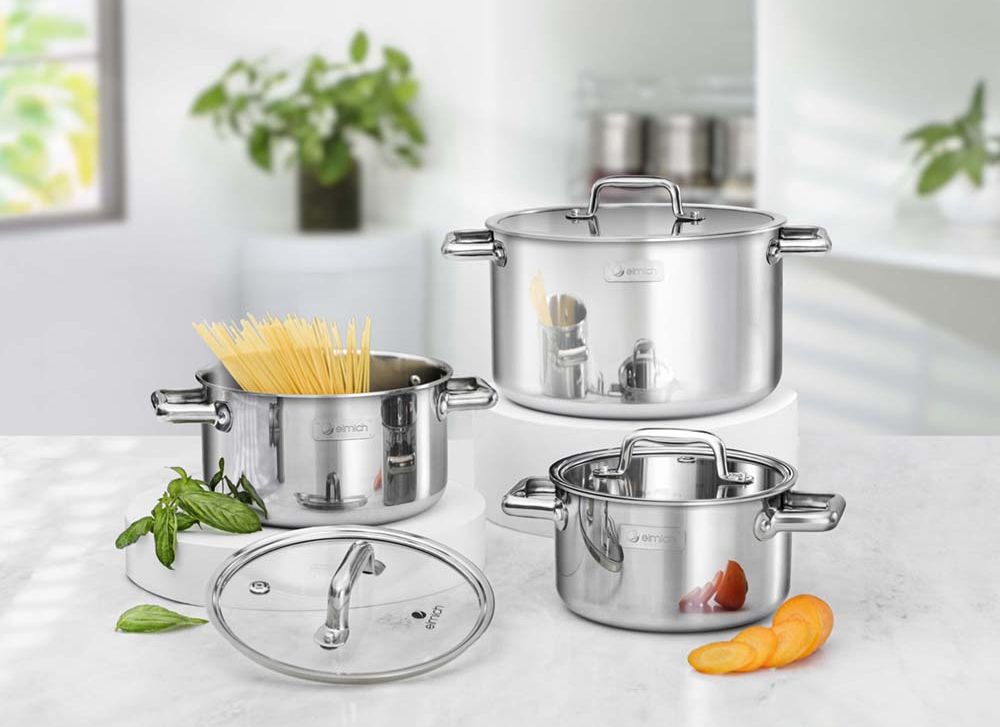 Bộ nồi inox liền khối Elmich Trimax ECO EL-8000 size 16, 18, 22cm - Hàng chính hãng