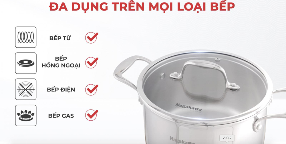 Bộ 3 nồi inox Nagakawa NAG1355  - Hàng chính hãng