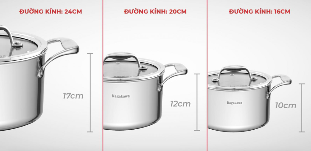Bộ 3 nồi inox Nagakawa NAG1355  - Hàng chính hãng