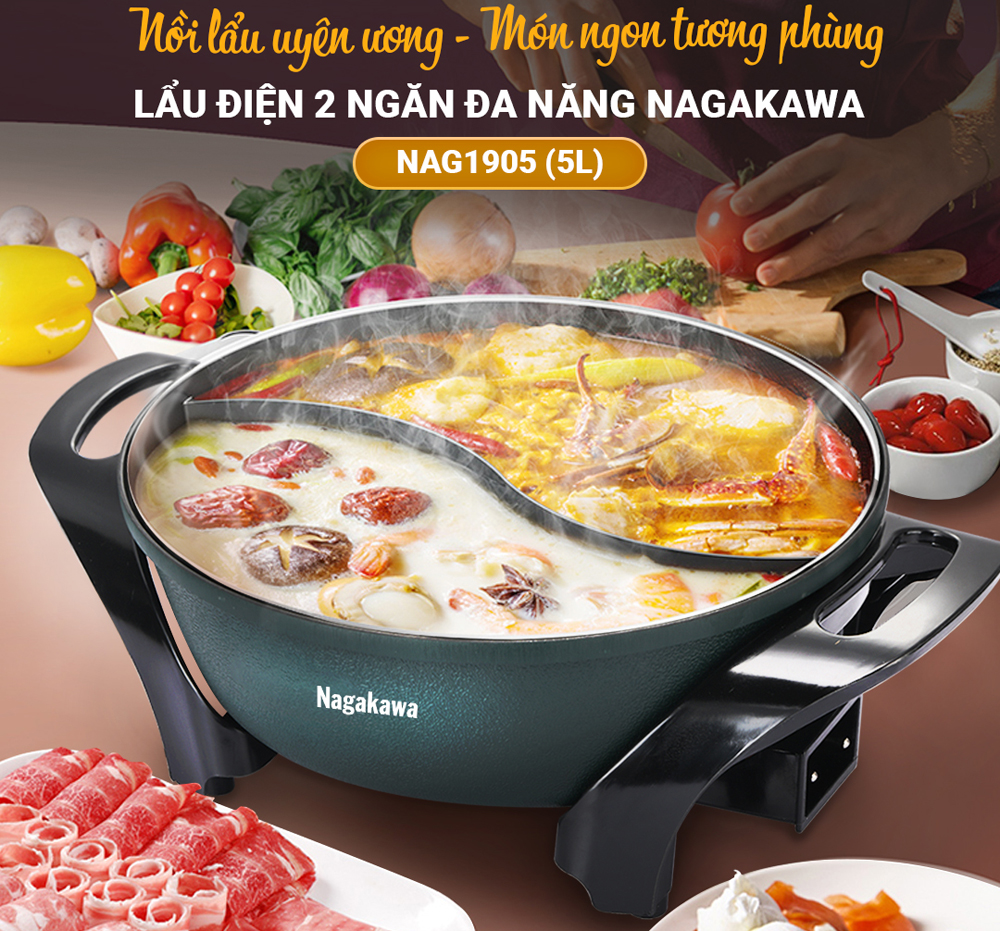 Nồi lẩu điện Nagakawa NAG1905 (5 lít) - Hàng chính hãng