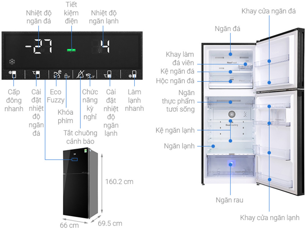 Tủ lạnh Beko inverter 340 lít RDNT371I50VGB - Hàng chính hãng