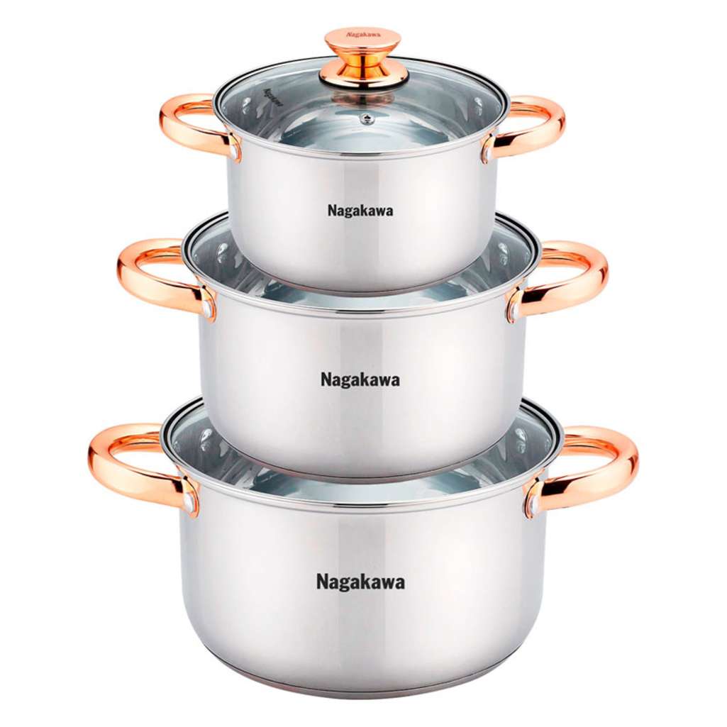 Bộ 3 nồi inox 4 đáy Nagakawa NAG1306 - Hàng chính hãng