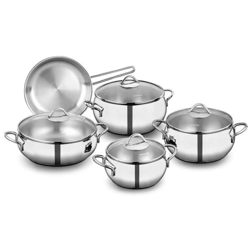 Bộ nồi chảo inox Korkmaz Tombik A1800 - 9 món - Hàng chính hãng