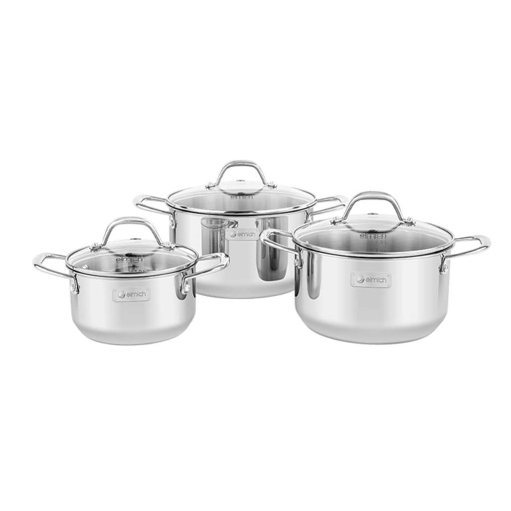 Bộ nồi inox liền khối Elmich Trimax EL-3833 size 16, 20, 22cm - Hàng chính hãng
