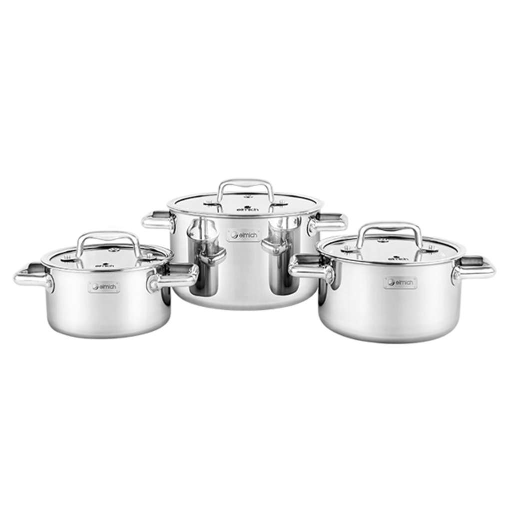 Bộ nồi inox liền khối Elmich Trimax ECO EL-8000 size 16, 18, 22cm - Hàng chính hãng
