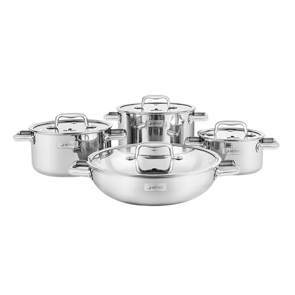 Bộ nồi inox liền khối Elmich Trimax ECO EL-8002 size 16, 20, 22, lẩu xào 28cm - Hàng chính hãng