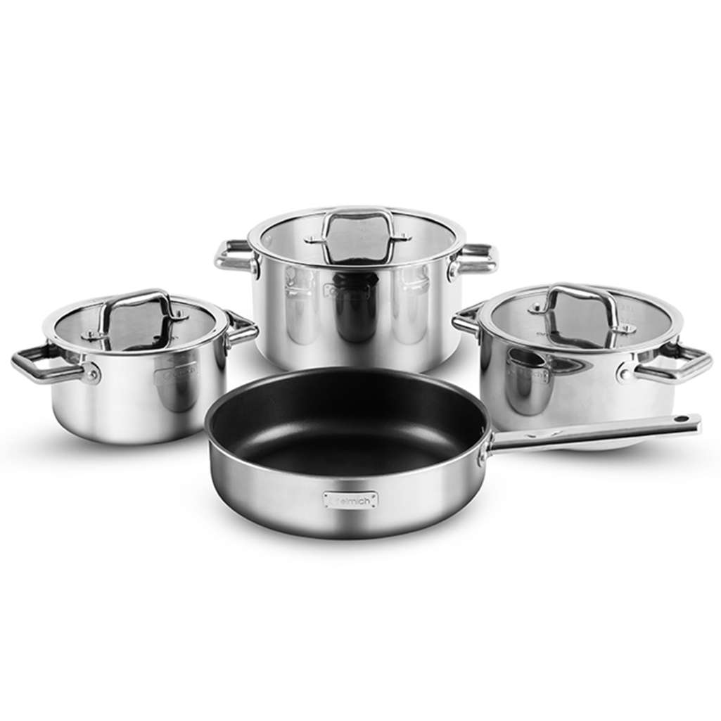Bộ nồi inox liền khối Elmich Trimax ECO EL-8004 size 18, 20, 26, chảo 26cm - Hàng chính hãng