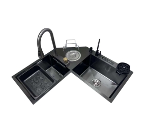 Chậu rửa bát đặt góc 2 hộc inox KAFF KF-ZJ9980-B